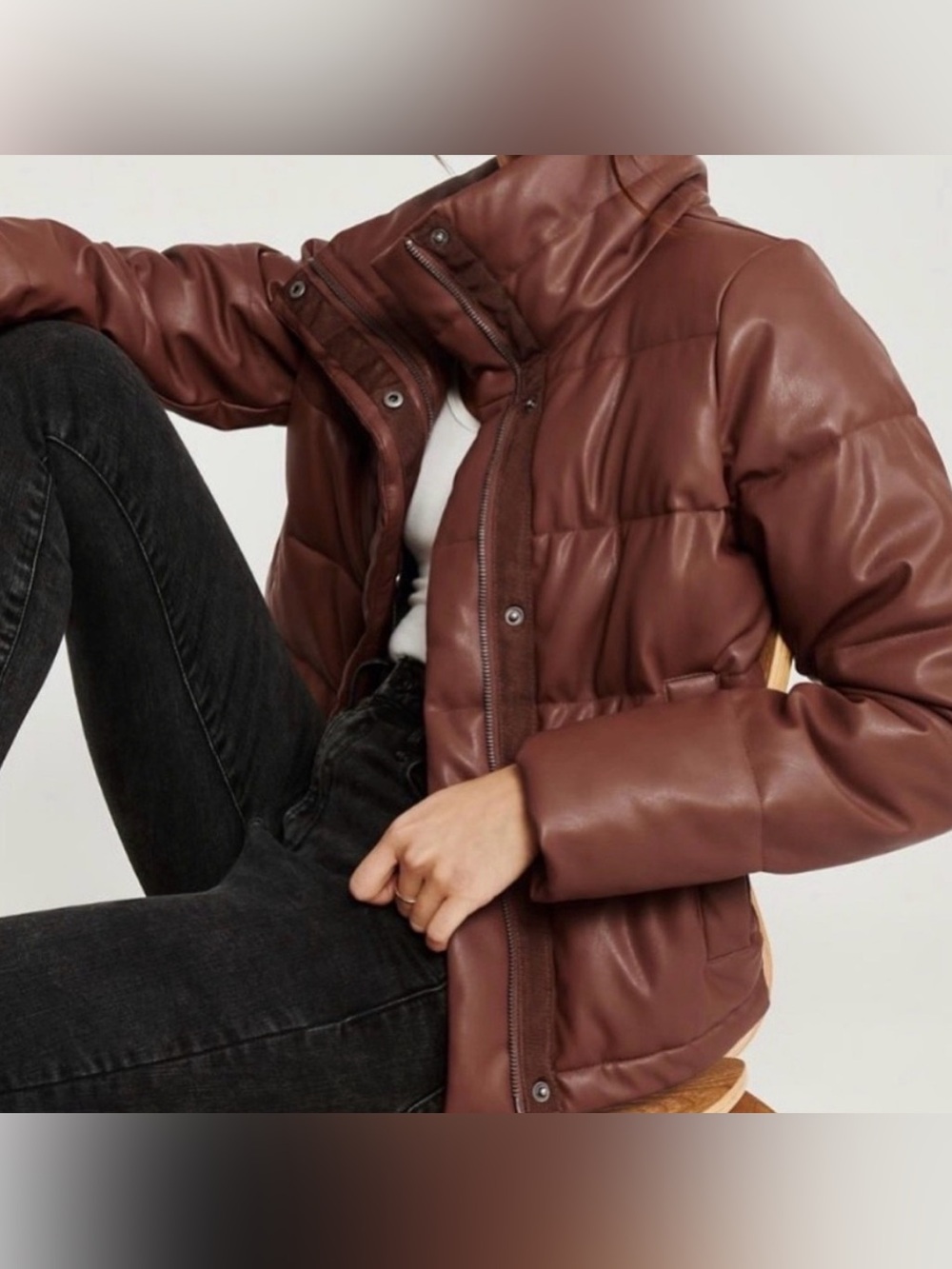 Abercrombie Brown Leather Puffer Jacket